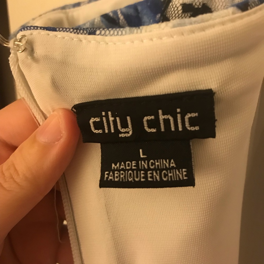 City Chic Black White Blue Floral Lace Dress - Picture 6 of 8